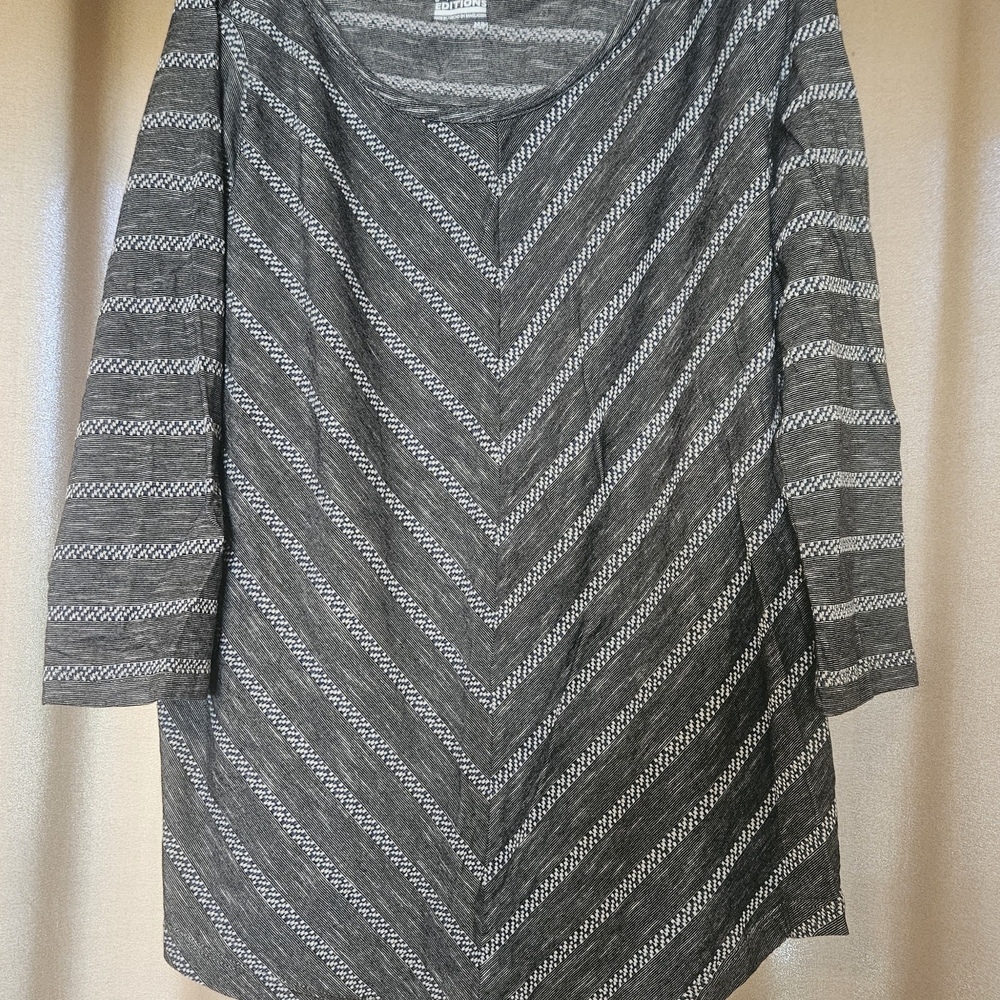 Basic Editions Gray and White Striped Blouse